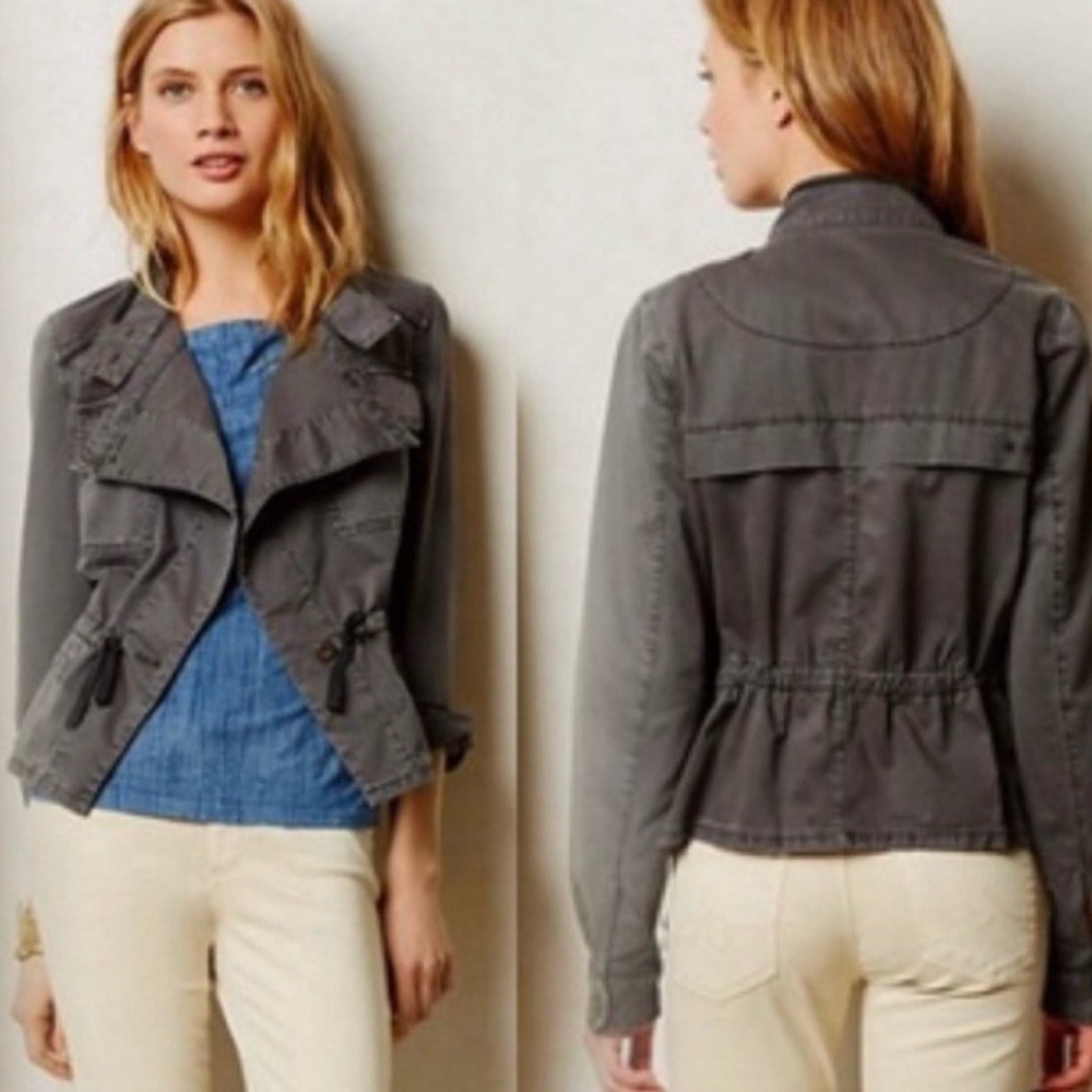 Anthropologie‎ Hei Hei Utility Military Drawstring Anorak Jacket Gray Size Small